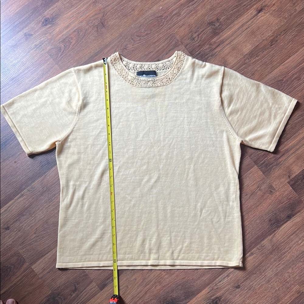 Sag Harbor Butter Yellow Short Sleeve Tee - Crochet Floral Neckline - Picture 7 of 11